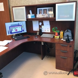 Mahogany L Suite Office Desk w/ Overhead Storage